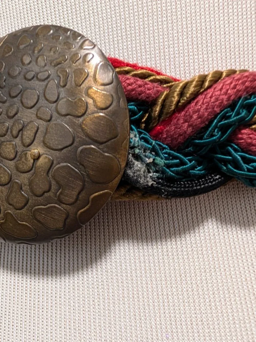 Vintage Carolyn Tanner Women OS Green Red Braided Cord Statement Adjustable Belt